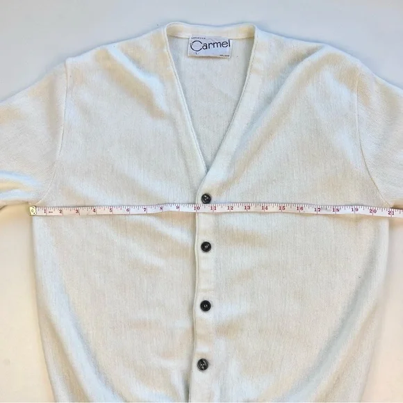 VINTAGE Button Down Cardigan Sweater - Eggshell White by CARMEL Made in USA - Picture 3 of 16